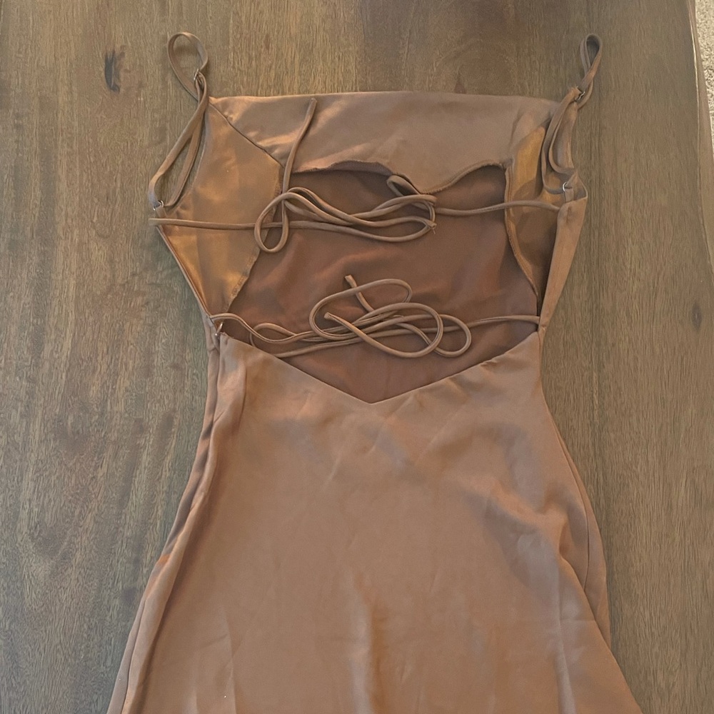 Princess Polly brown silk tie back dress